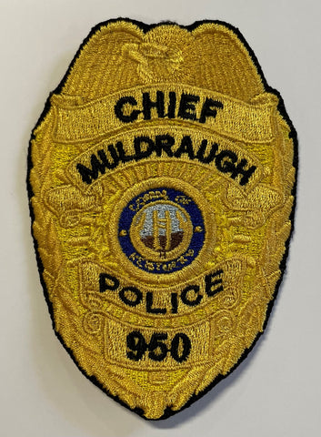 MULDRAUGH POLICE BADGES CUSTOM EMBROIDERED (GOLD/SILVER)
