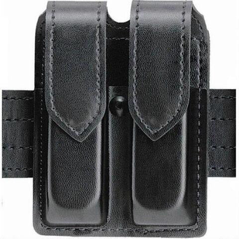 SAFARILAND 77 DOUBLE MAGAZINE POUCH STX PLAIN BLACK HIDDEN SNAP SINGLE STACKED 9MM MAGAZINES (BROWNING BDM 9MM)